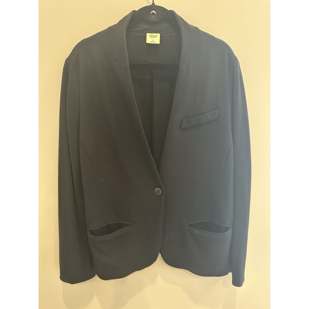 Soma Soft Blazer Women's L Black Button Front Pockets Long Sleeve